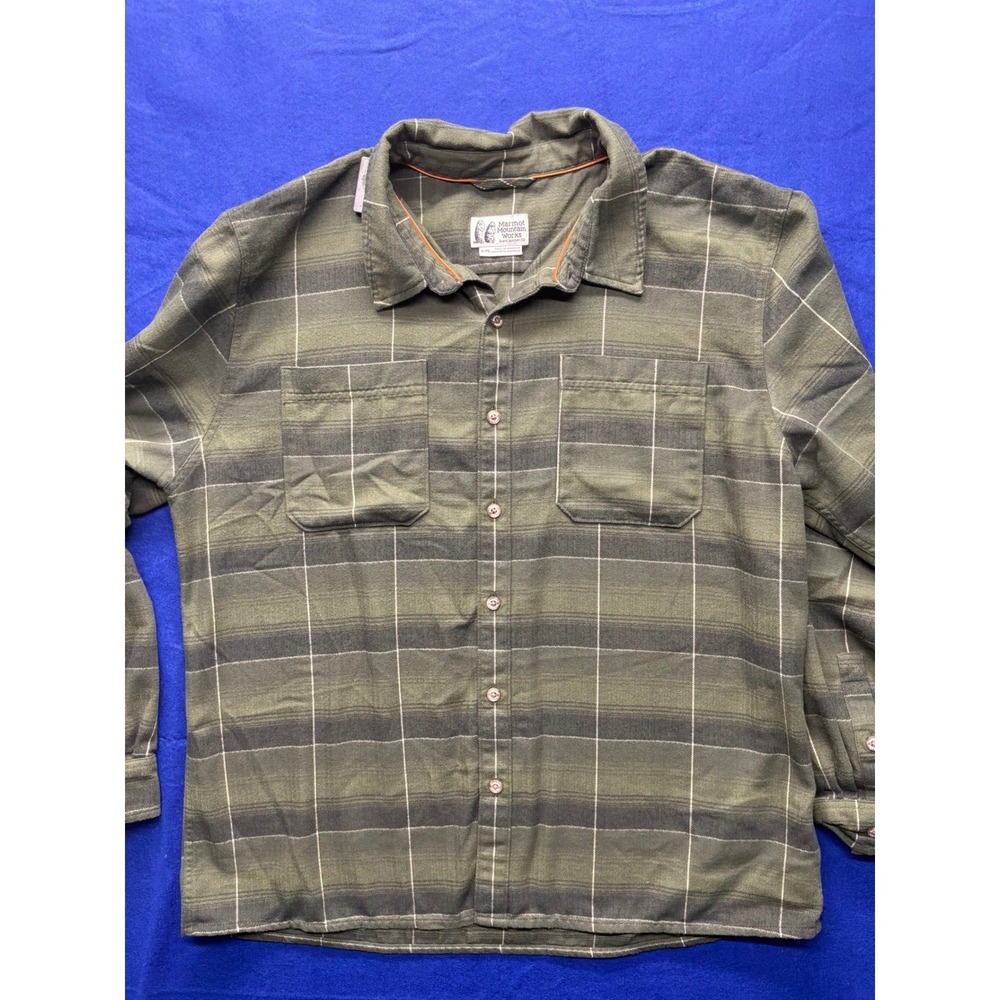 Marmot Button Down Shirt Mens XL Green Plaid Herringbone Long Sleeve Outdoor